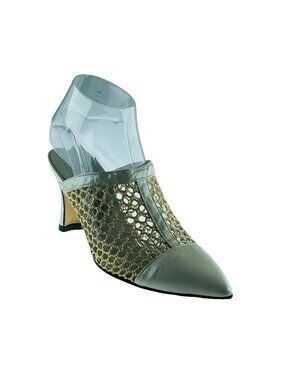 Vintage Pointed-Toe Mesh & Satin Heels With Clear Insert & Kitten Heel